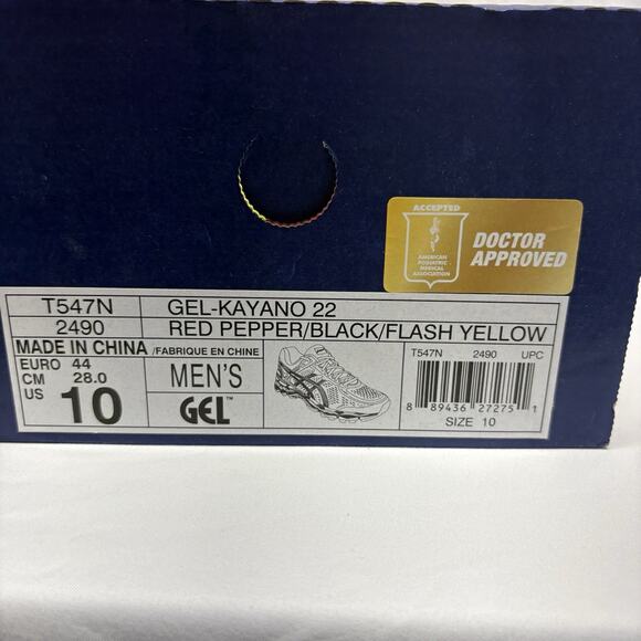 Asics Gel Kayano 22 Red Pepper Black Flash Yellow Shoes T547N-2490 Size 10 main image 13